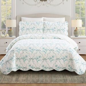 Modern Heirloom -  3pc Full/Queen Floral Frames Quilt Blue